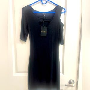 Gold ray black cold shoulder dress with front cutout size small